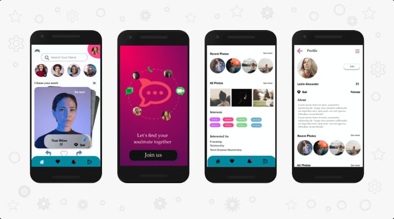 Emo dating app interface showing music-based profile customization and alternative style matching options