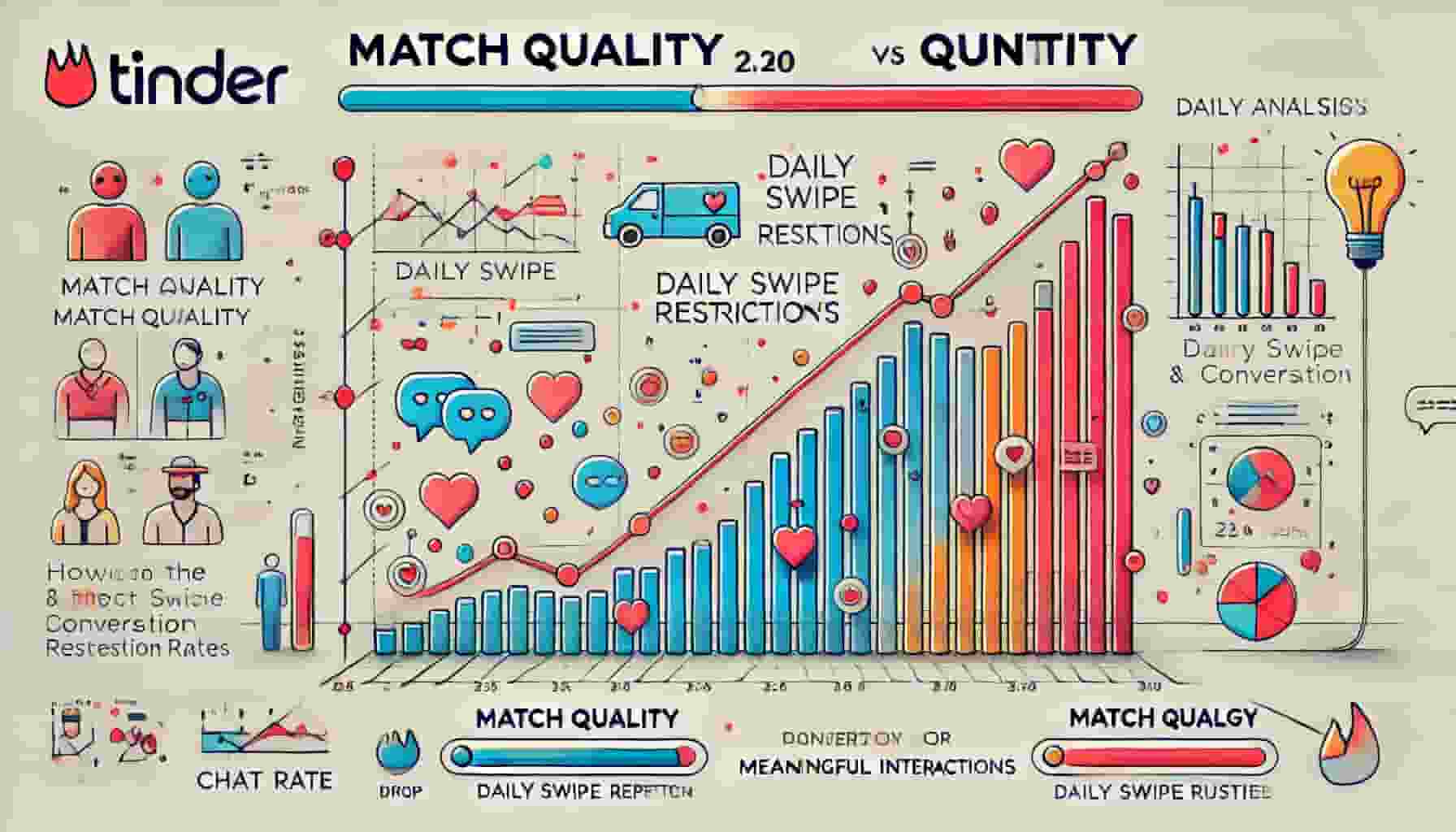 Data analysis showing how the Tinder daily swipe restrictions affect match quality and conversation rates
