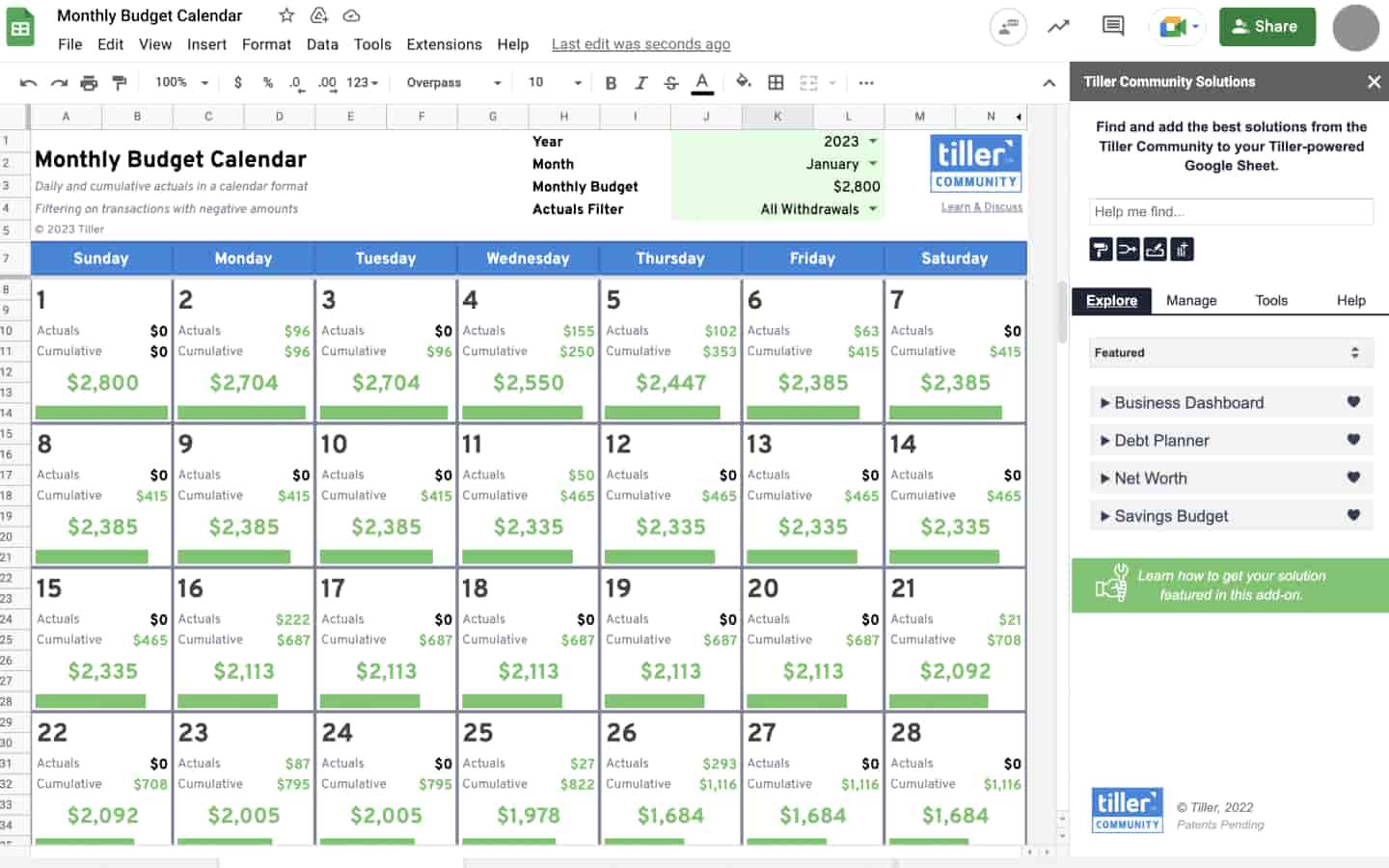 Google Sheets: Most Flexible Free Weekly Budget App