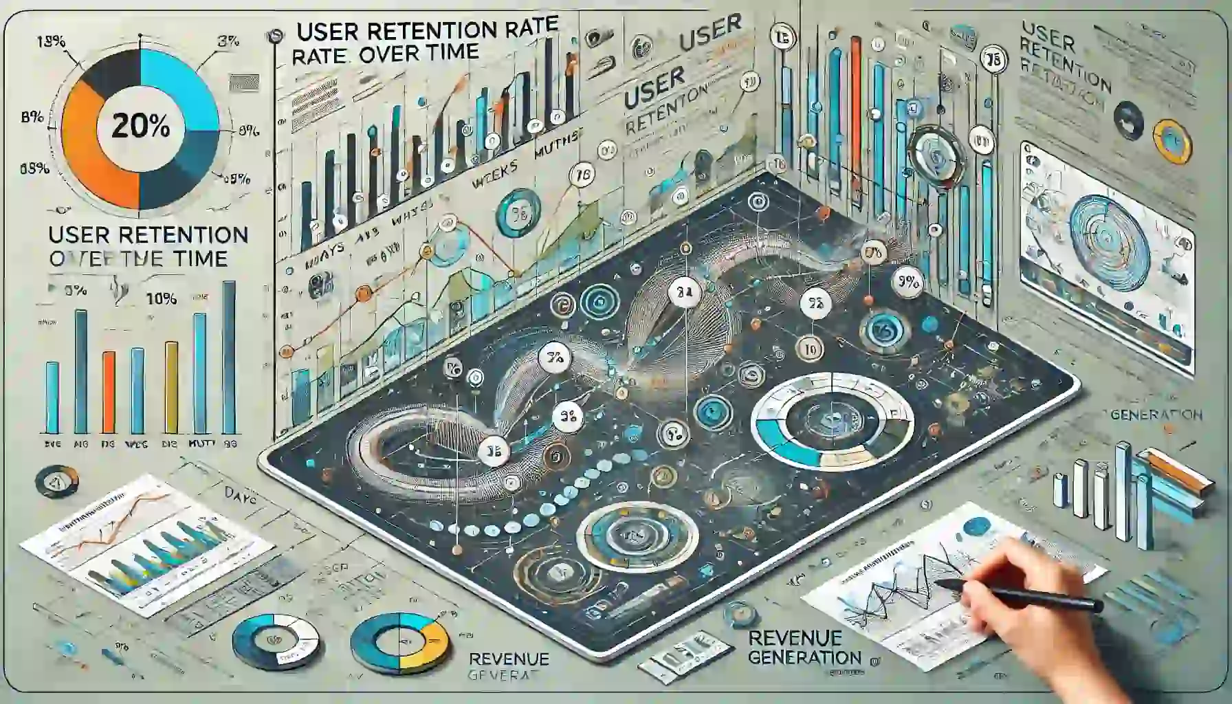 Data visualization showing relationship between user retention rates over time and cumulative revenue generation in successful apps in 2025